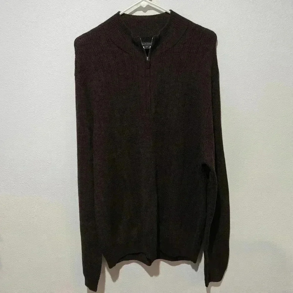 John W Nordstrom 100% Merino Wool Extra Fine NWOT Sweater Jumper 1/4 Zip Brown - Picture 1 of 6